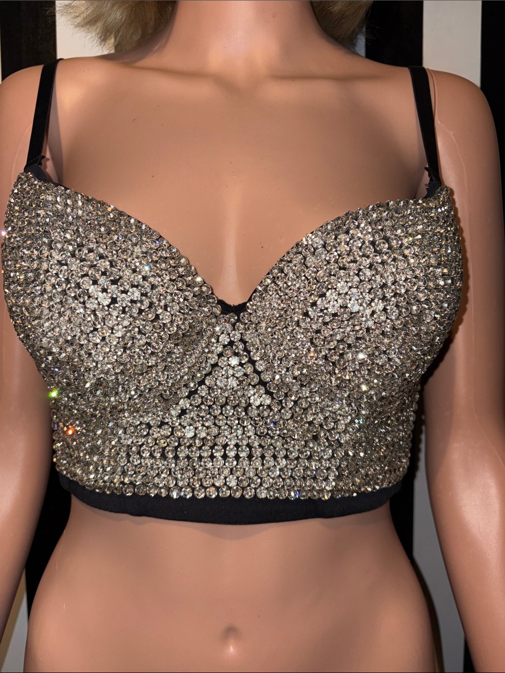 Embellished Cubic Zirconia Encrusted Crop Bralette Longline Bra Top 34/36 B/C
